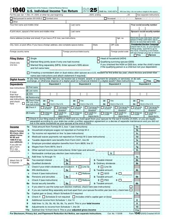 Preview of Form 1040, U.S. Individual Income Tax Return