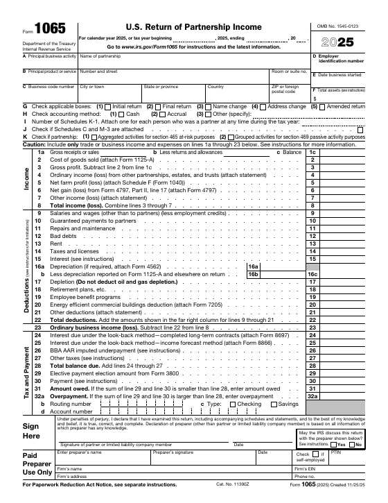 Preview of Form 1065, U.S. Return of Partnership Income