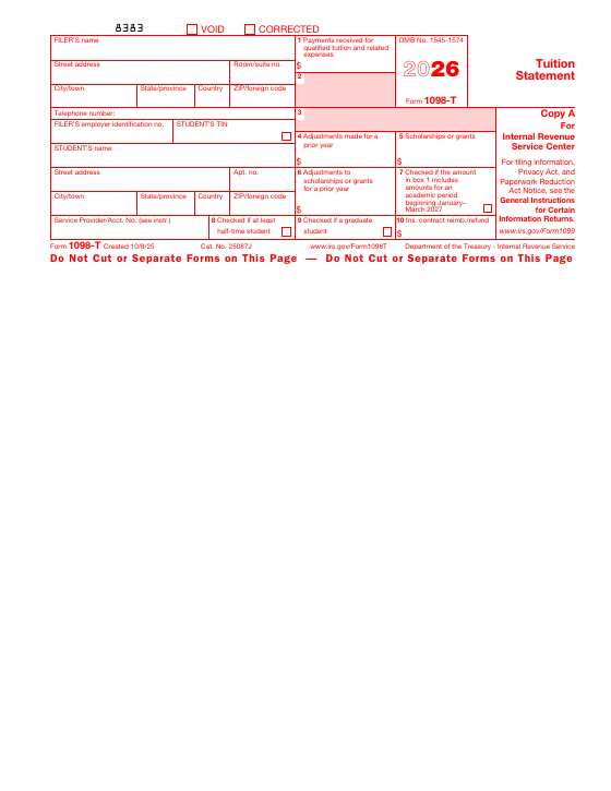 Preview of Form 1098-T, Tuition Statement