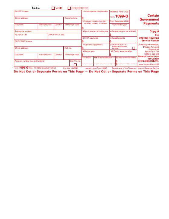 Preview of Form 1099-G, Certain Government Payments