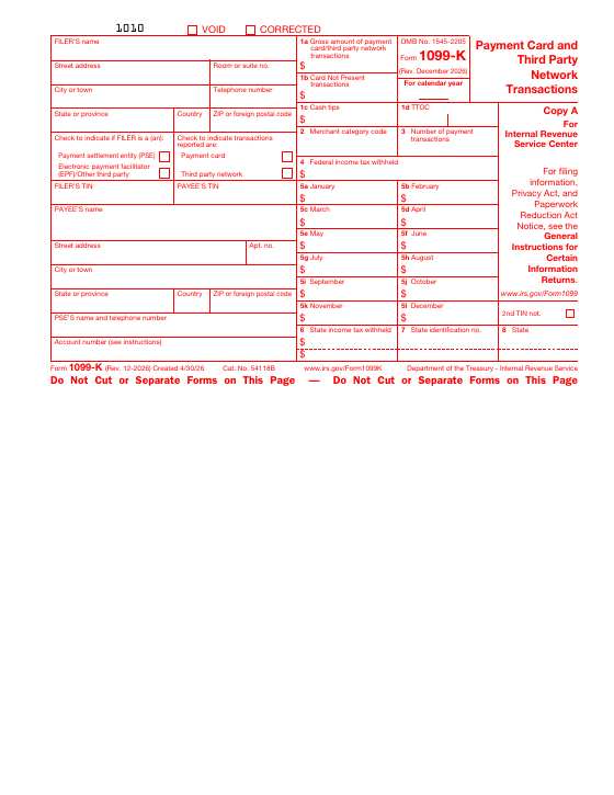 Preview of Form 1099-K, Payment Card and Third Party Network Transactions