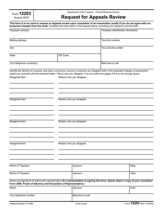 Preview of Form 12203, Request for Appeals Review