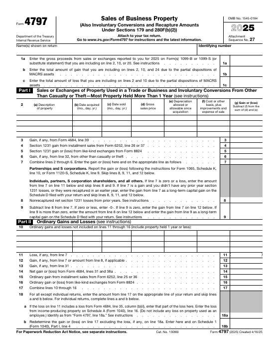 Preview of Form 4797, Sales of Business Property