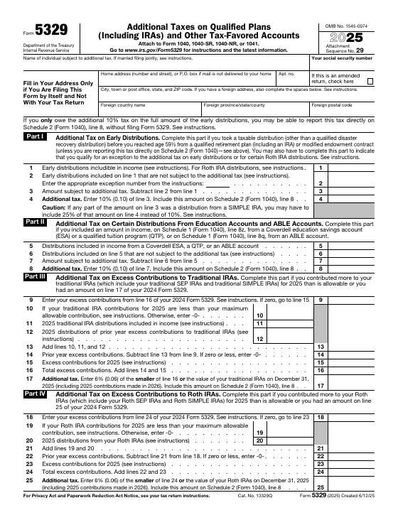 Preview of Form 5329, Additional Taxes on Qualified Plans (Including IRAs) and Other Tax-Favored Accounts
