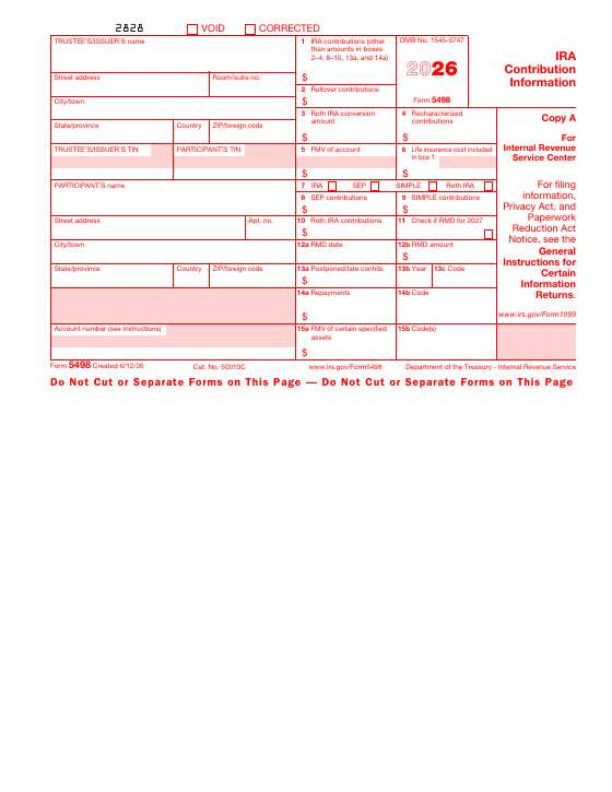Preview of Form 5498, IRA Contribution Information