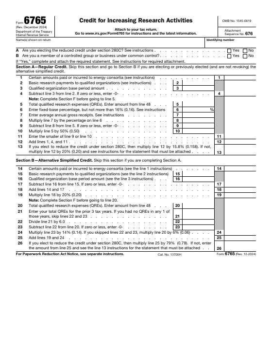 Preview of Form 6765, Credit for Increasing Research Activities