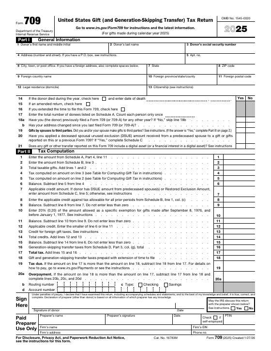 Preview of Form 709, United States Gift (and Generation-Skipping Transfer) Tax Return