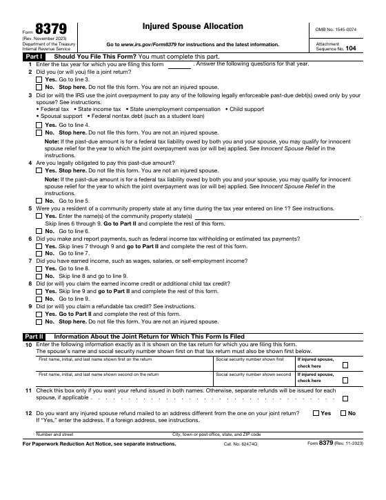Preview of Form 8379, Injured Spouse Allocation
