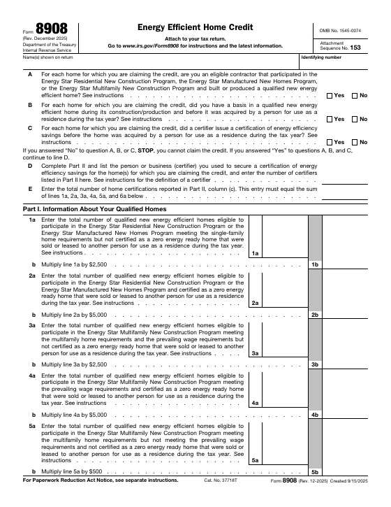 Preview of Form 8908, Energy Efficient Home Credit